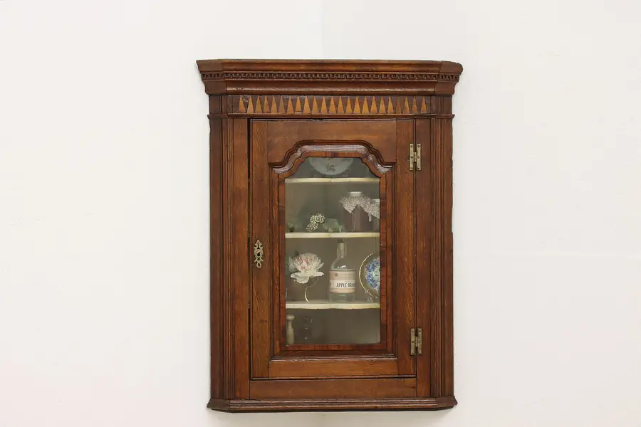Photo of Georgian Antique Oak China Display Wall Corner Cabinet