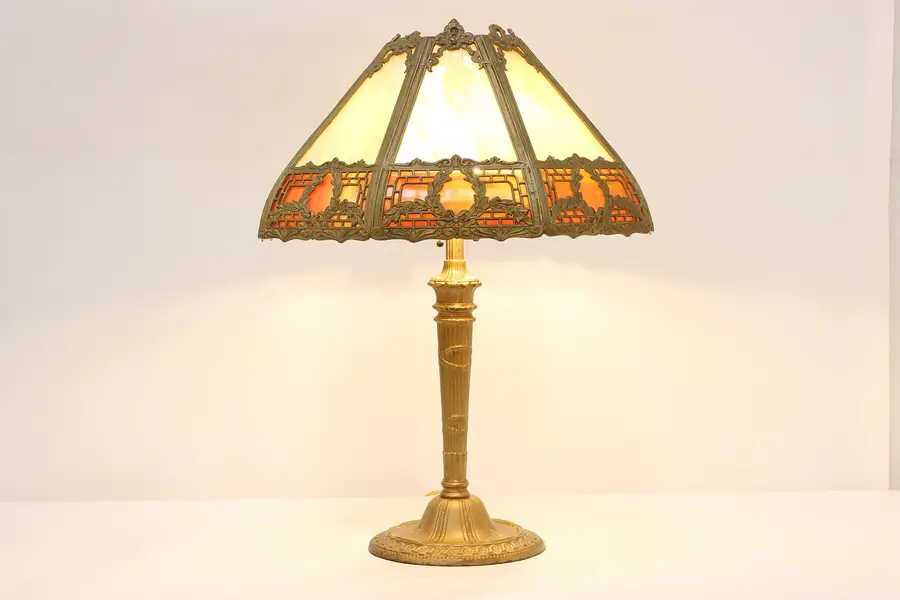 Photo of Stained Glass Shade Antique Office or Library Desk Lamp