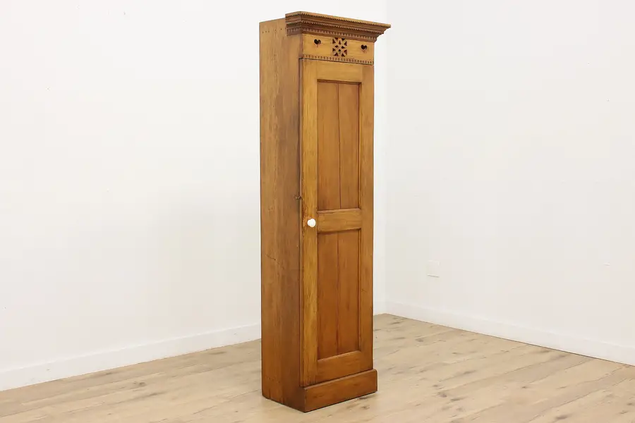 Photo of Farmhouse Antique Carved Pine Chimney Cupboard Bath Cabinet