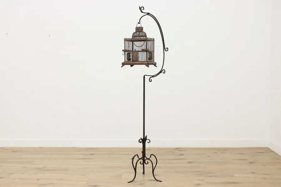 Photo of Victorian Antique Birdcage & Wrought Iron Stand