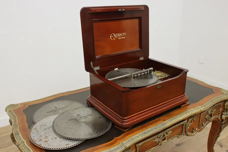 Photo of Empress Mira Antique Music Box, Zither, 4 15.5" Discs