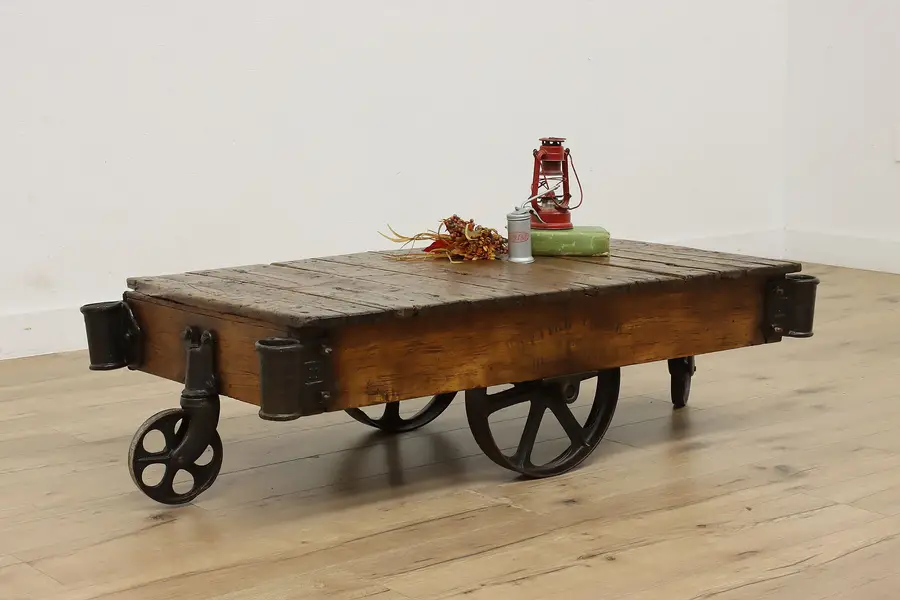 Photo of Railroad Salvage Cart Antique Ash & Elm Coffee Table Nutting