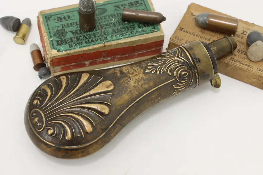 Photo of Civil War Antique Embossed Brass Powder or Shot Flask