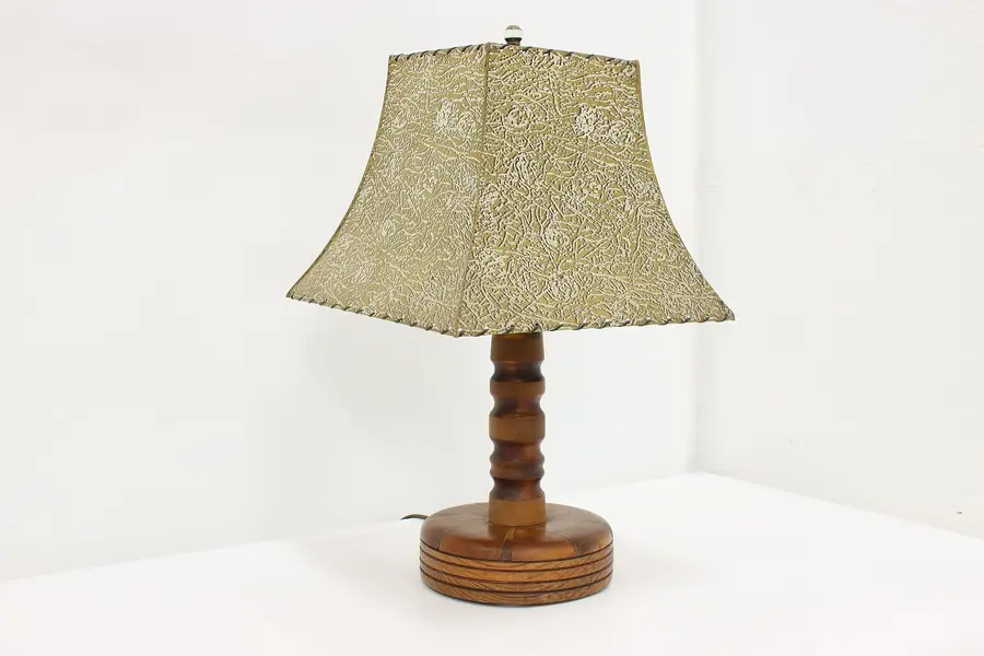 Photo of Arts & Crafts Antique Carved Walnut & Cherry Craftsman Lamp