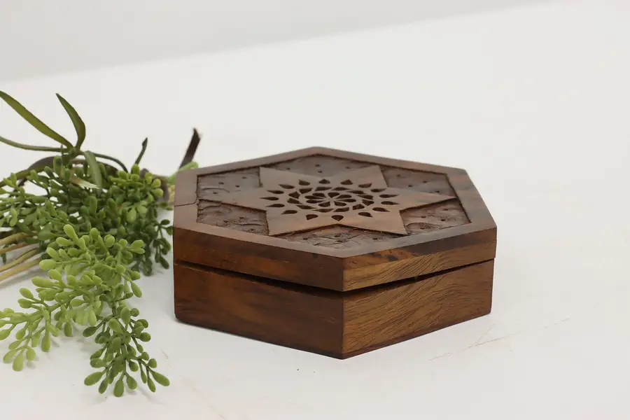 Photo of Rosewood Vintage Hand Carved Jewelry or Trinket Box