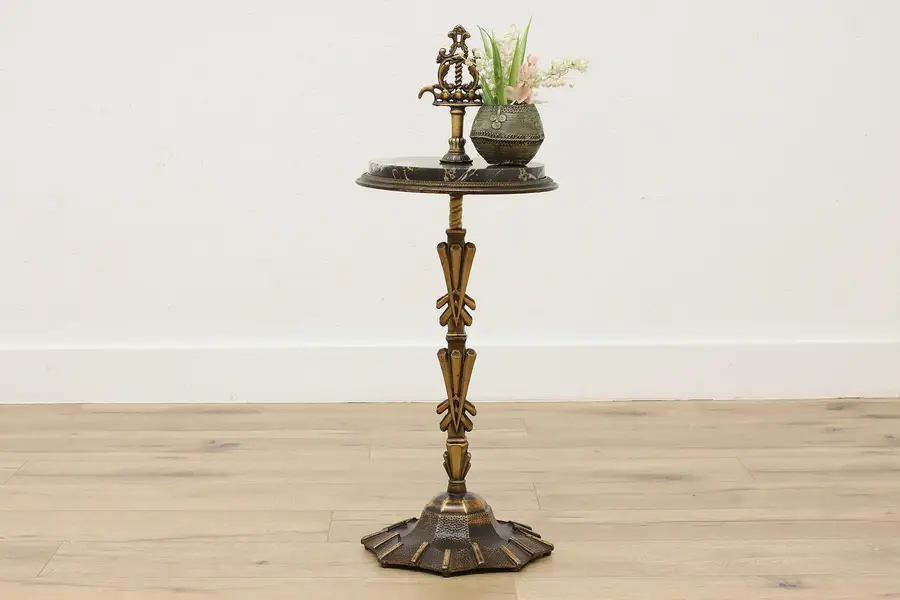 Photo of Art Deco Antique Iron & Marble Smoking Stand, Rembrandt
