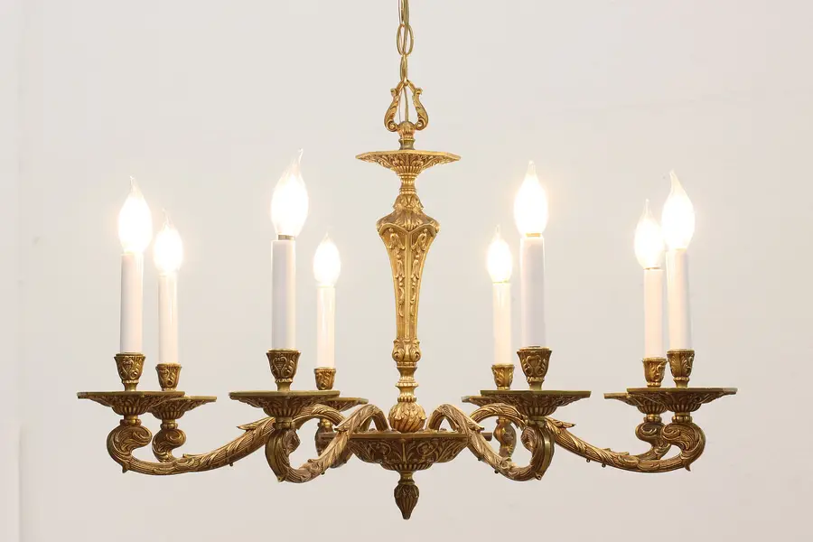 Photo of Traditional Vintage 8 Candle Cast Brass Spanish Chandelier