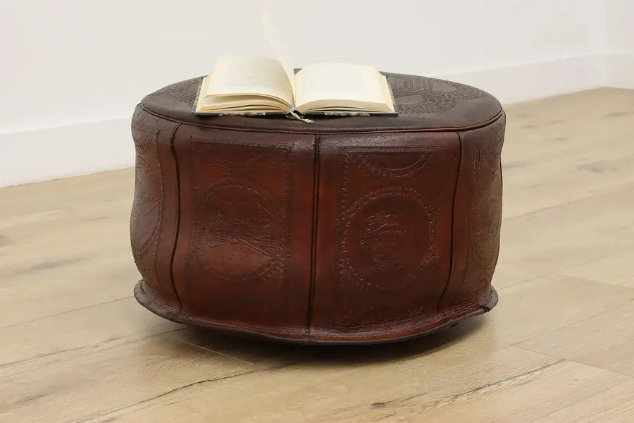 Photo of Costa Rica Vintage Tooled Leather Footstool Ottoman