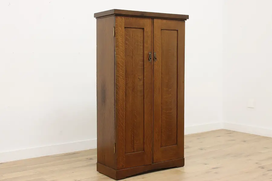 Photo of Arts & Crafts Mission Oak Antique Armoire File, Wine Cabinet