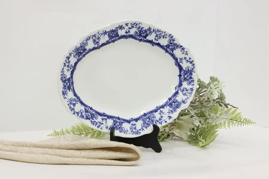 Photo of English Victorian Antique Flow Blue Oval Platter Doulton