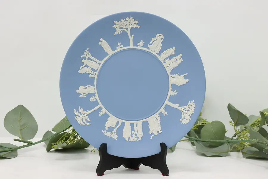 Photo of English Wedgwood Vintage Blue Jasperware Plate, Greek Scenes