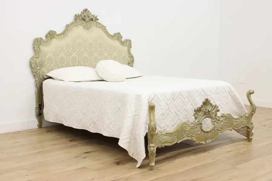 Photo of Rococo Design Vintage Carved Queen Size Upholstered Bed