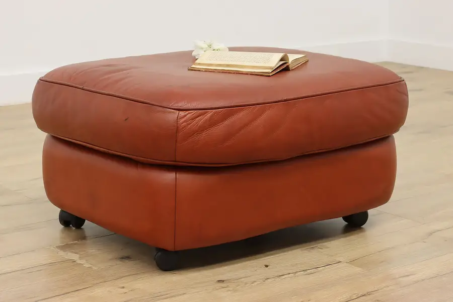 Photo of Traditional Vintage Red Leather Footstool, Ottoman or Bench