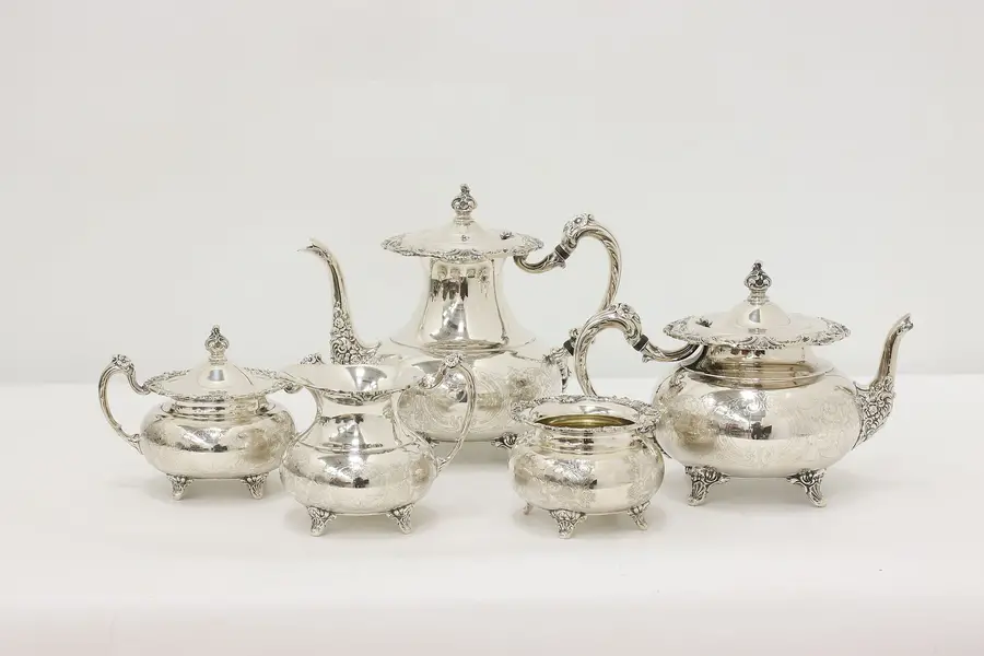 Photo of Ascot Pattern 5 Pc Silverplate Coffee & Tea Set, Community