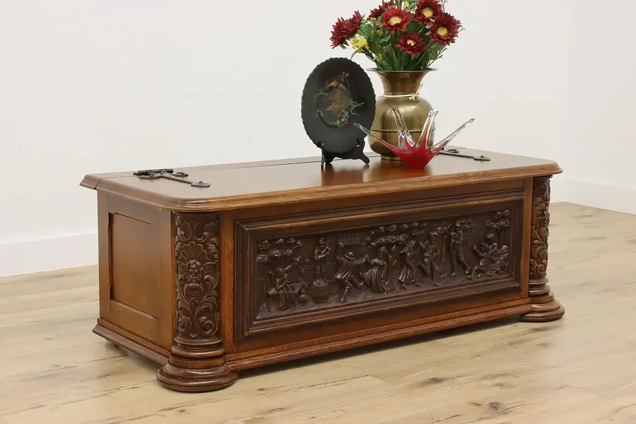 Photo of Renaissance Design Vintage Oak Chest or Trunk, Village Party