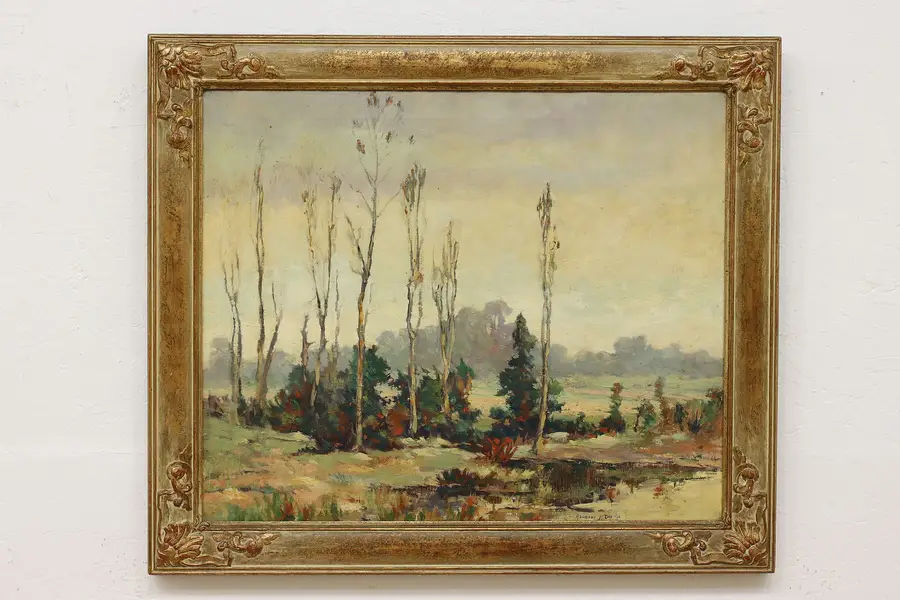 Photo of Marsh Landscape Vintage Original Oil Paining, Day 34.5"