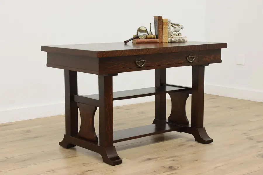 Photo of Arts & Crafts Mission Oak Antique Library Table Office Desk