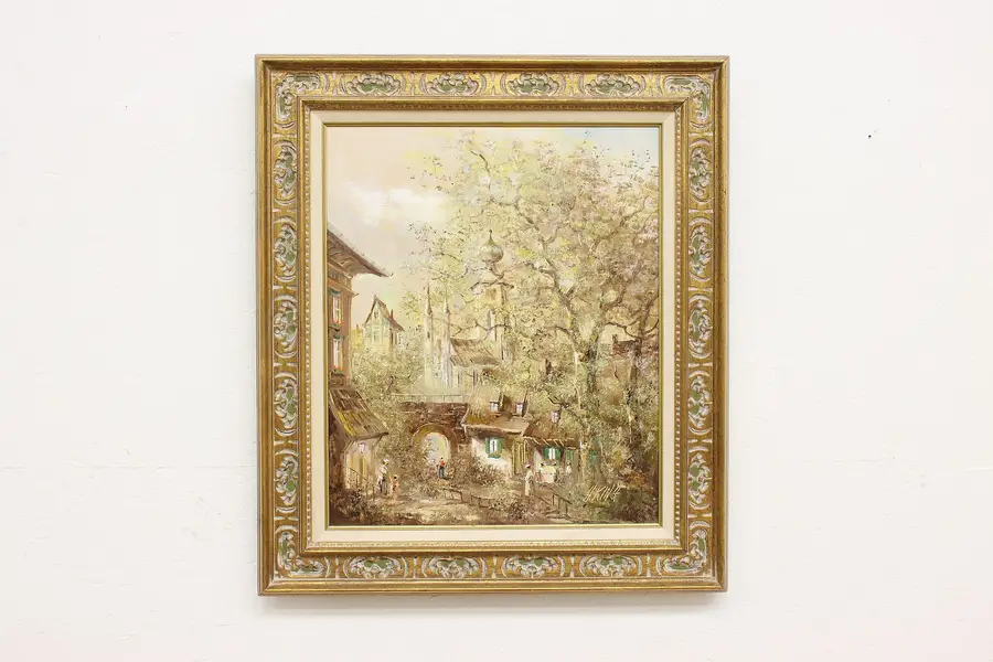 Photo of City Garden in Spring Vintage Original Oil Painting King 32"