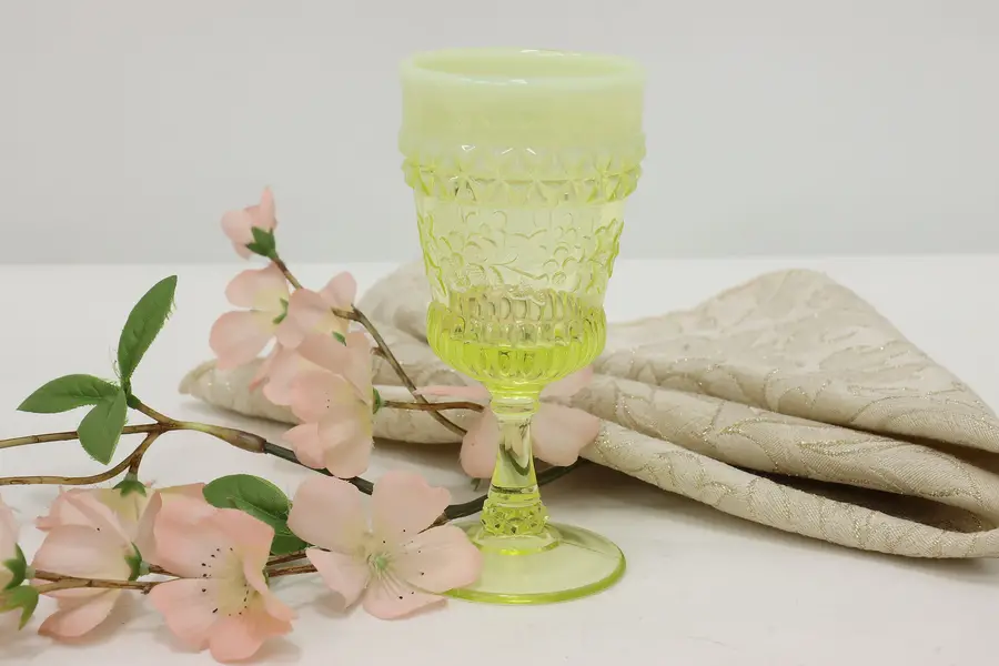 Photo of Victorian Design Vintage Yellow Glass Goblet, Flowers
