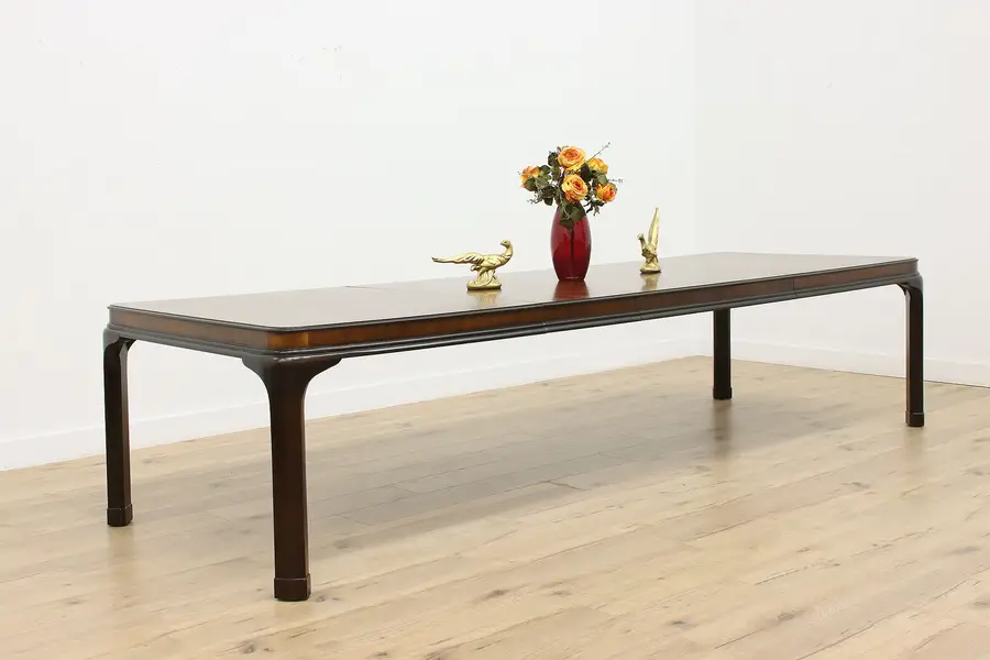 Photo of Drexel Vintage Parquet Dining Table 3 Leaves Extends 10'