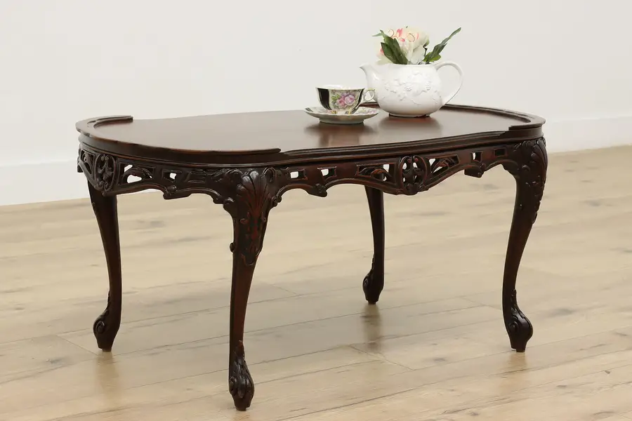Photo of French Design Antique Carved Mahogany Coffee Table, Shells