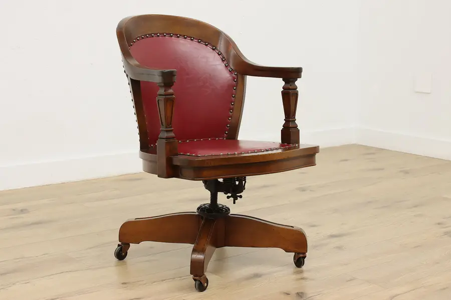 Photo of Swivel Walnut Antique Office Desk Chair, Milwaukee