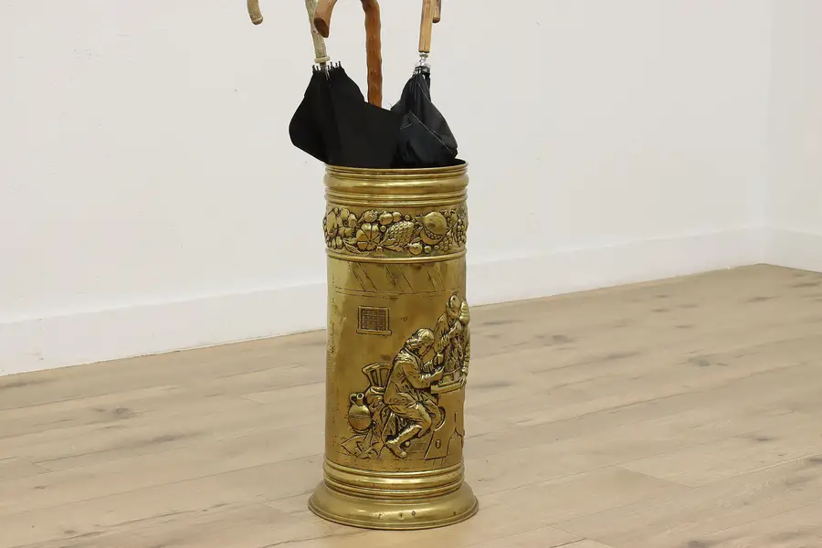 Photo of Farmhouse Vintage Embossed Brass Umbrella Stand or Planter