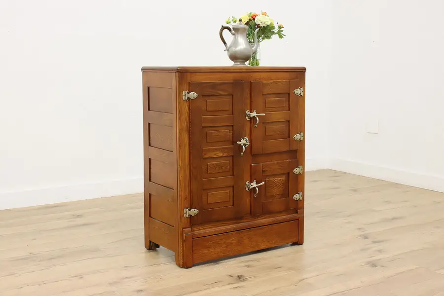 Photo of Farmhouse Antique Ash Ice Box Kitchen Pantry or Bar Cabinet