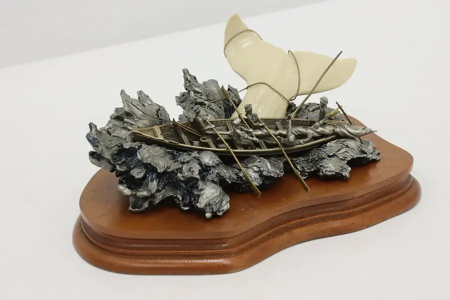 Photo of Moby Dick Vintage Pewter Sculpture Mahogany Base, Chilmark