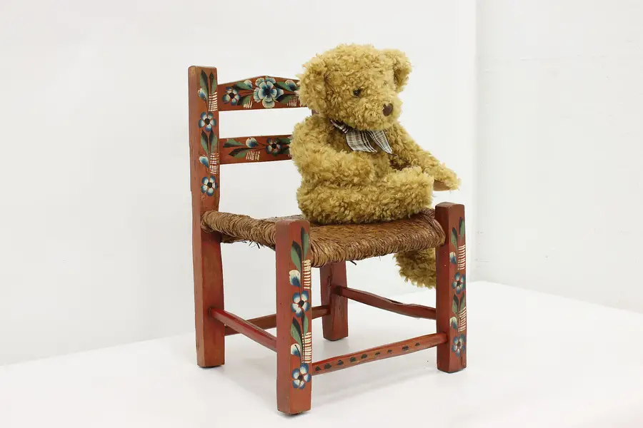 Photo of Farmhouse Vintage Painted Pine Child Rocking Chair Rush Seat