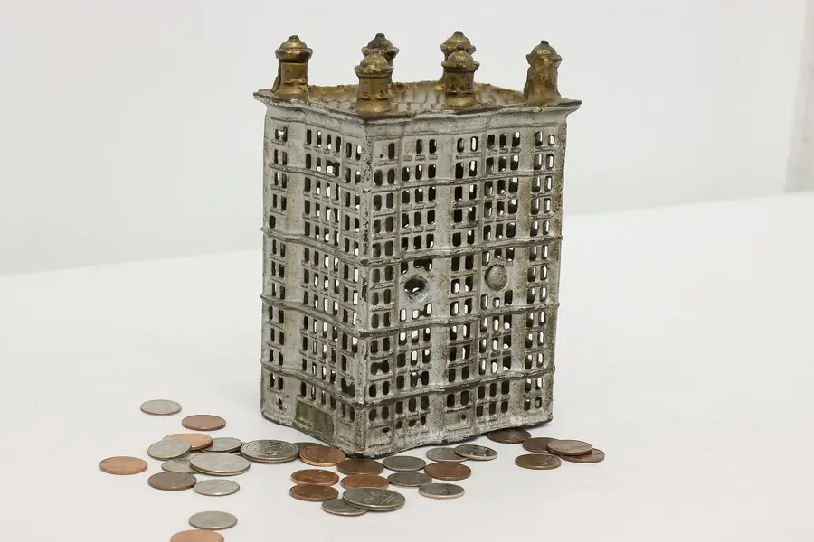 Photo of Apartment Building Antique Painted Cast Iron Coin Bank