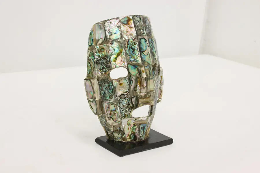 Photo of Mayan Vintage Ceremonial Abalone Shell Mask on Stand