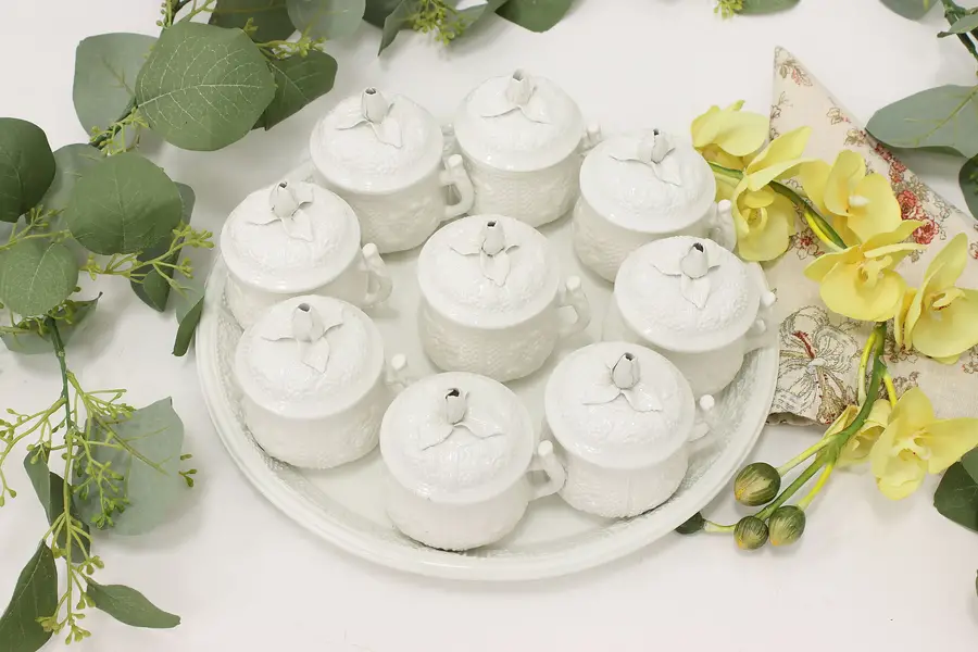 Photo of Italian Porcelain 9 Pots de Creme & Tray Set Mottahedeh