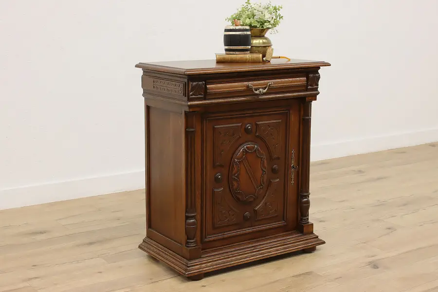 Photo of Italian Renaissance Antique Carved Oak Hall Bar Bath Cabinet