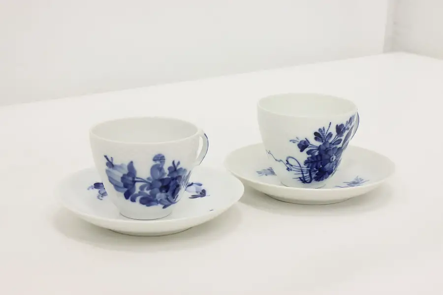 Photo of Pair of Blue Flower Coffee Cups & Saucers Royal Copenhagen