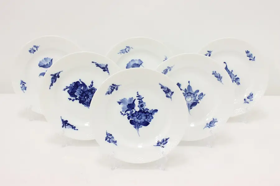 Photo of Set of 6 Danish Blue Flower Salad Plates, Royal Copenhagen