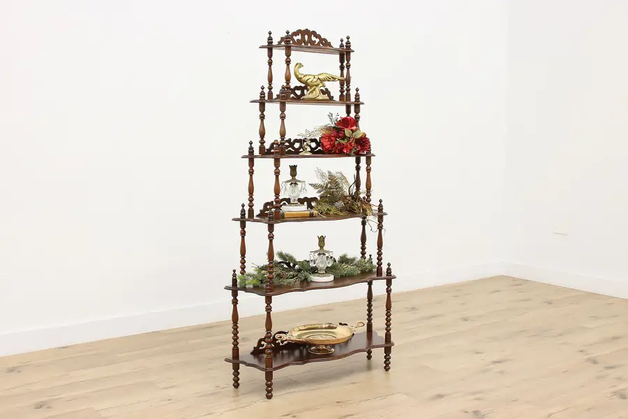 Photo of Victorian English Antique Walnut Etagere or Display Stand