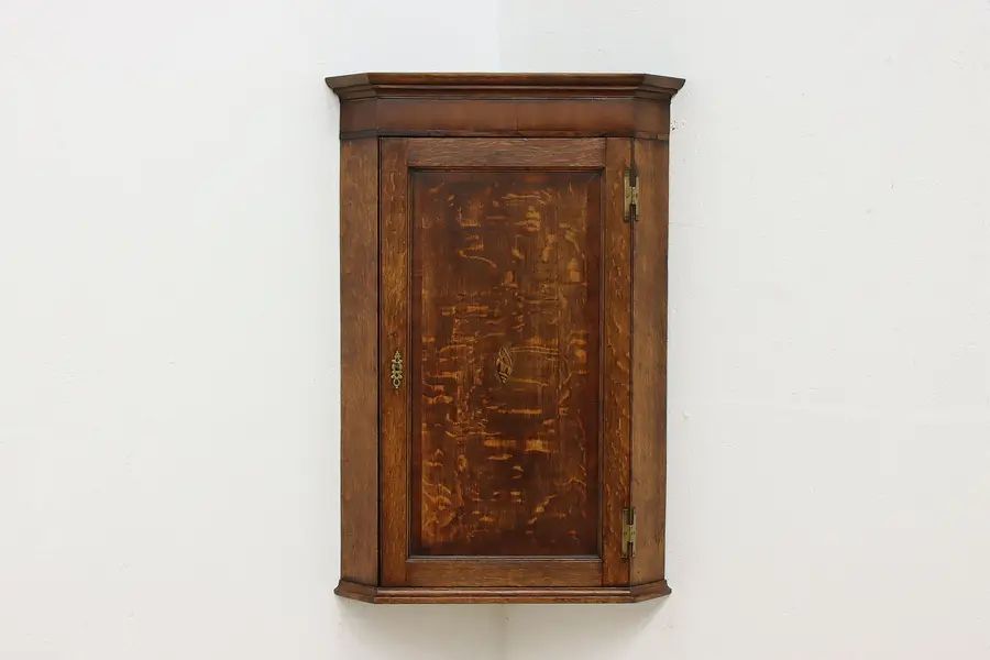 Photo of Georgian Antique 1760s Oak Corner Wall Cabinet, Inlay Shell