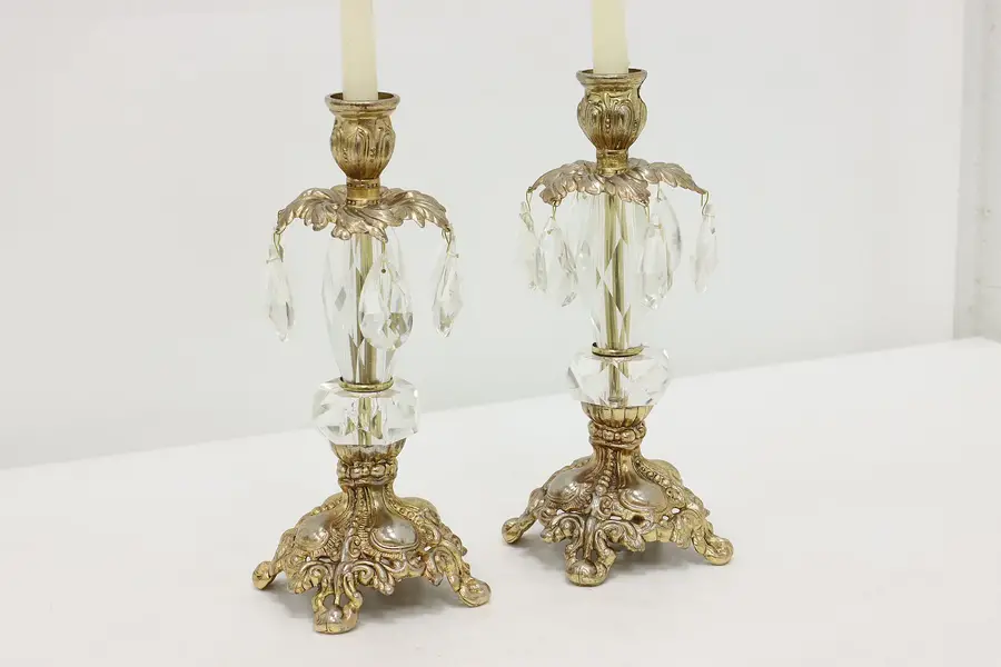 Photo of Pair of Renaissance Design Vintage Cut Glass Candlesticks