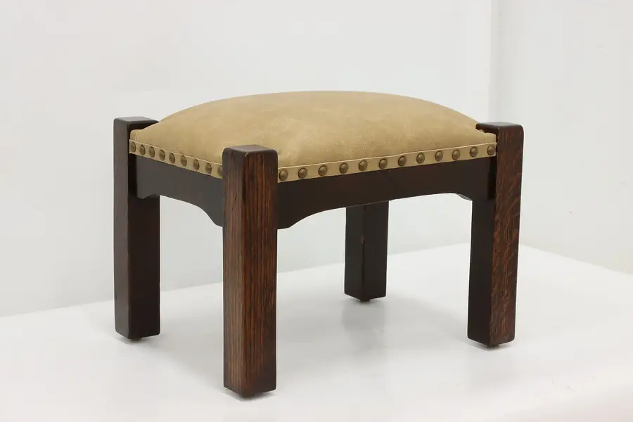 Photo of Arts & Crafts Mission Antique Oak & Leather Footstool