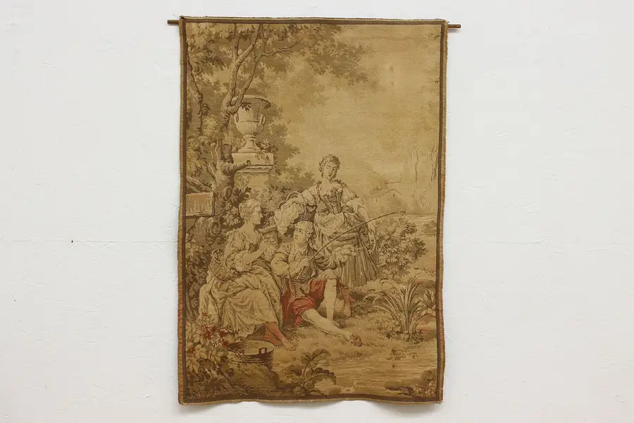 Photo of Lord & Ladies in Garden Antique Tapestry, Belgium 39"