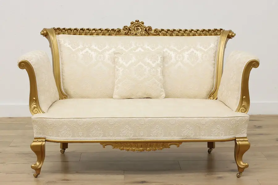 Photo of French Rococo Design Antique Carved Gilt Settee or Loveseat