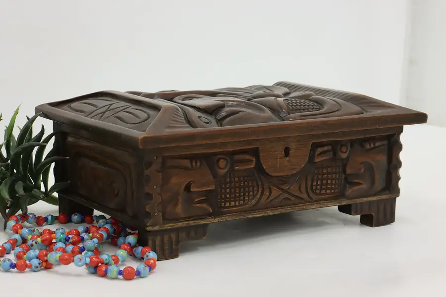 Photo of Mayan Carved Mahogany Vintage Jewelry Keepsake Box Honduras
