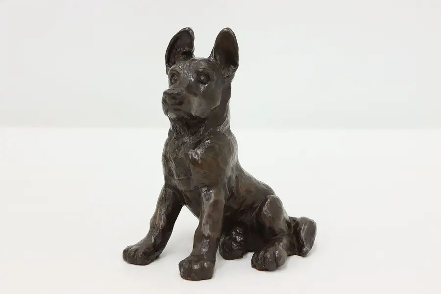 Photo of German Shepherd Puppy Vintage Bronze Finish Sculpture