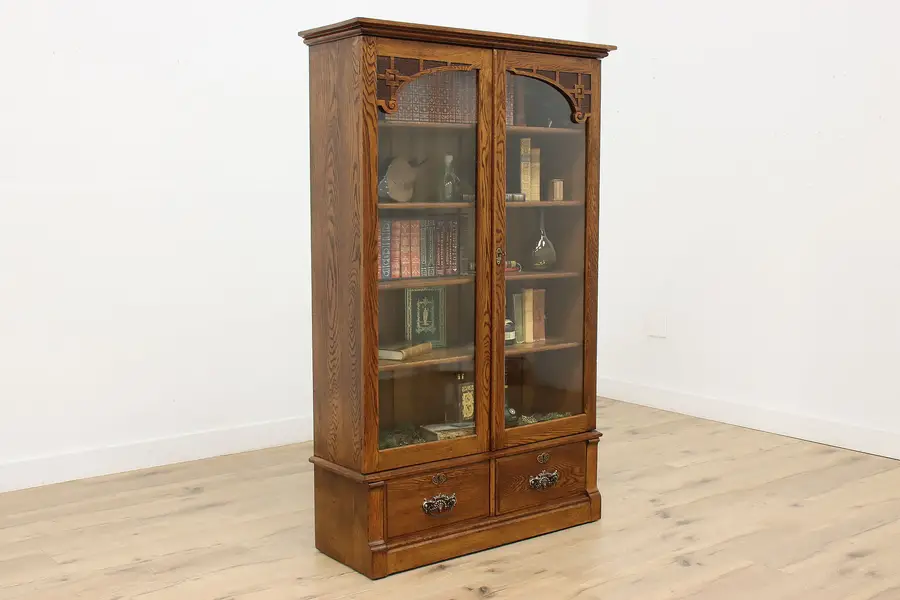 Photo of Victorian Antique Carved Oak Bookcase, New England