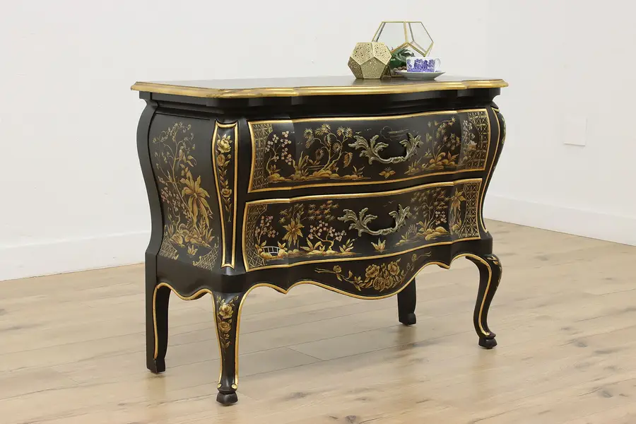 Photo of French Bombe Vintage Lacquer Chinoiserie Chest, Widdicomb