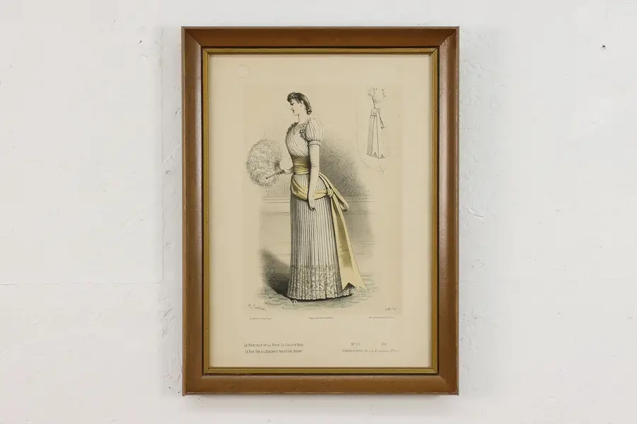 Photo of French Antique Fashion Magazine Lithograph Print 18"