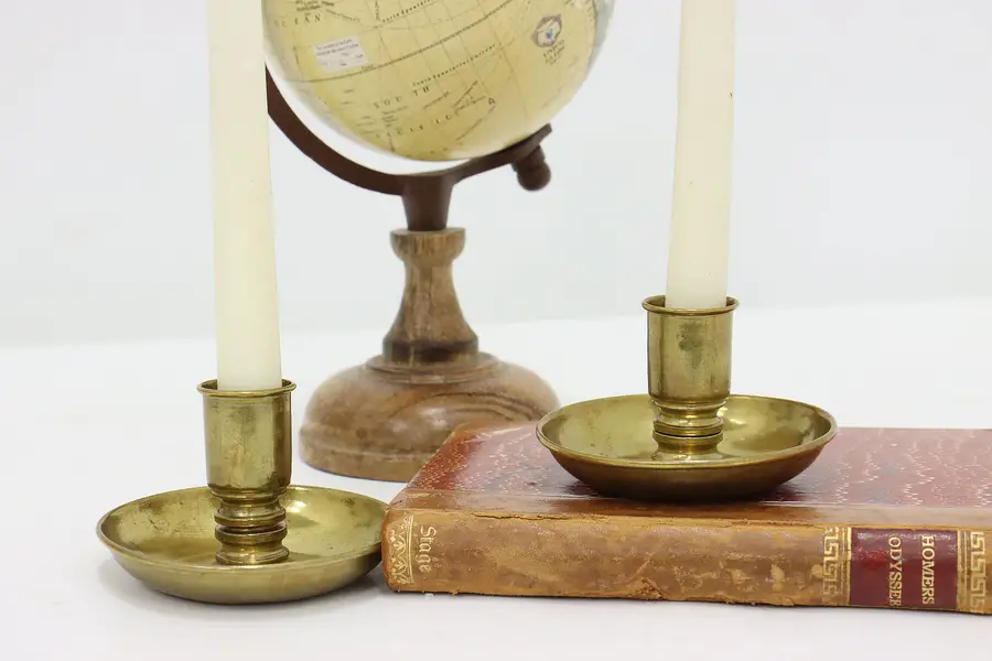 Photo of English Antique Brass Military Travel Candleholders