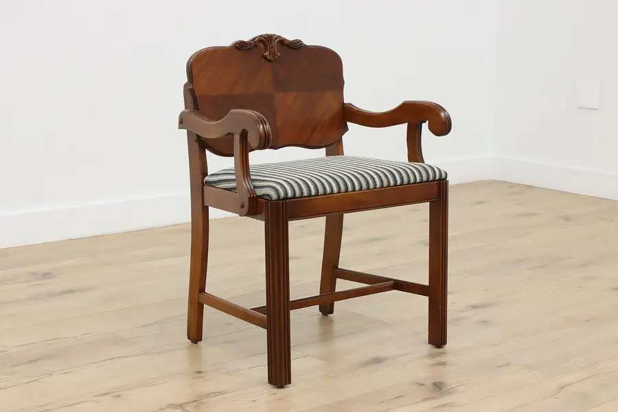 Photo of Art Deco Vintage Mahogany & New Fabric Vanity Bench, Bassett