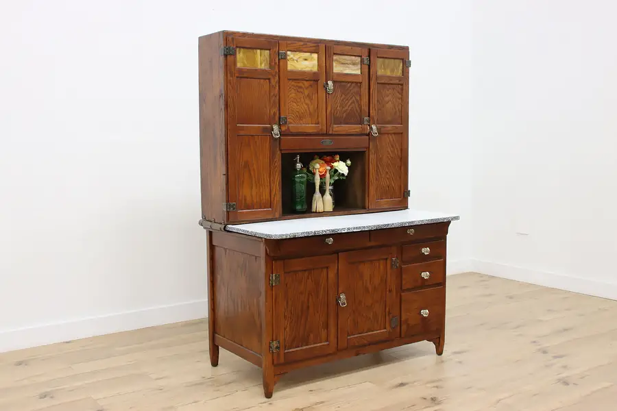 Photo of Farmhouse Antique Oak Kitchen Cupboard Hoosier, Sellers